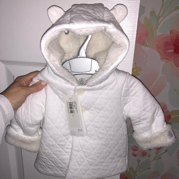 NEW Petit Bateau winter white coat with hood ears
